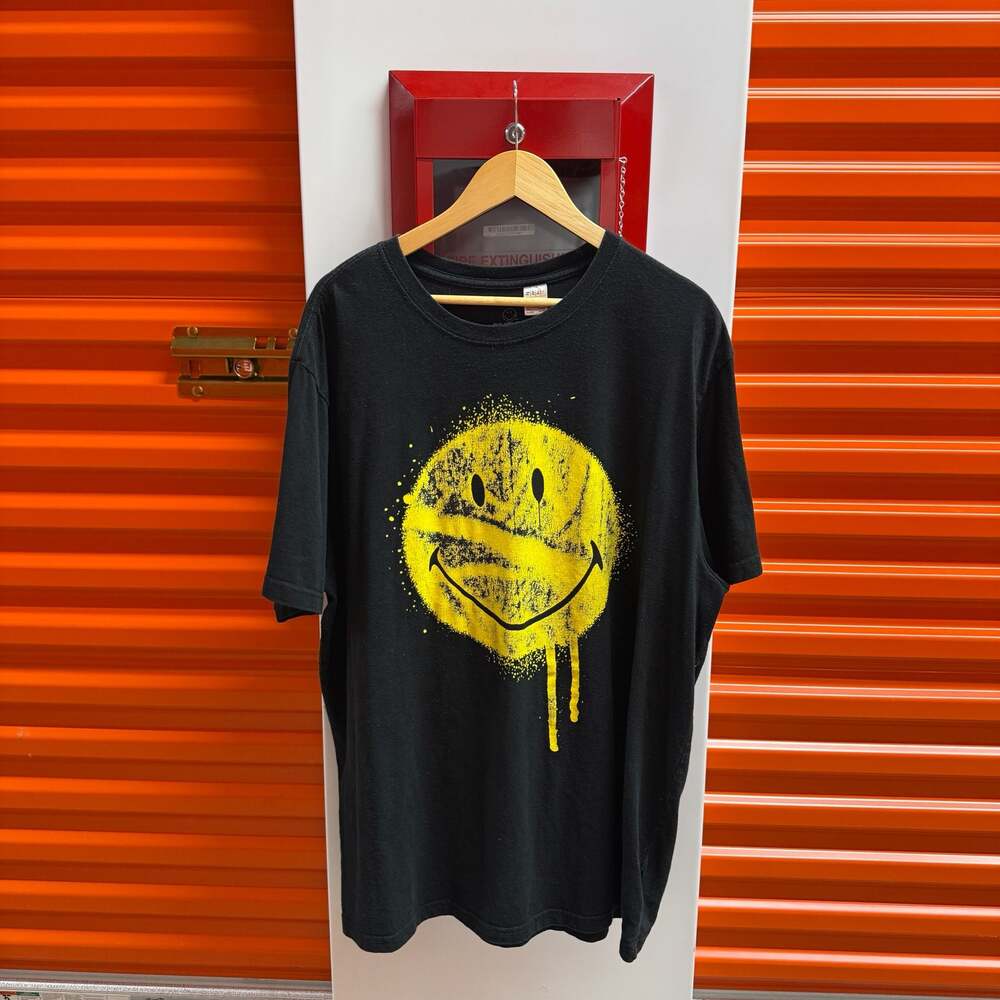 Smiley World Graffiti Spray Paint Graphic Tee Black